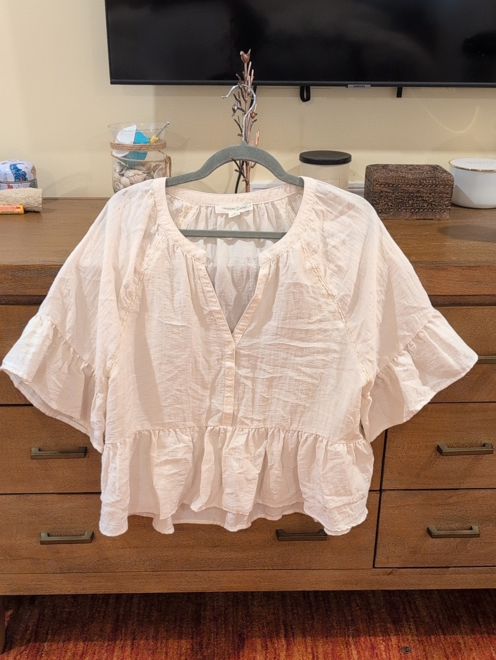 Treasure & Bond Blush Pink Ruffle-Hem Peasant Top